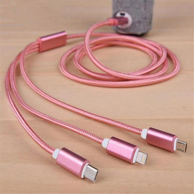 cabo de carregamento rápido de náilon trançado cabo de carregamento rápido cabo de carregamento triplo 3 em 1 