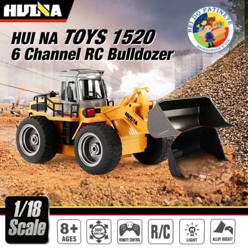 Trator Escavadeira RC Huina 1520 Gira 360 graus / Lançamento Top