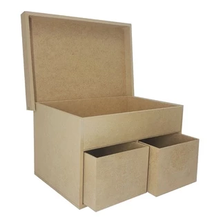 Caixa com Divisoria Tampa Dobradiça e Duas Gavetas 26x18x15 Mdf Madeira