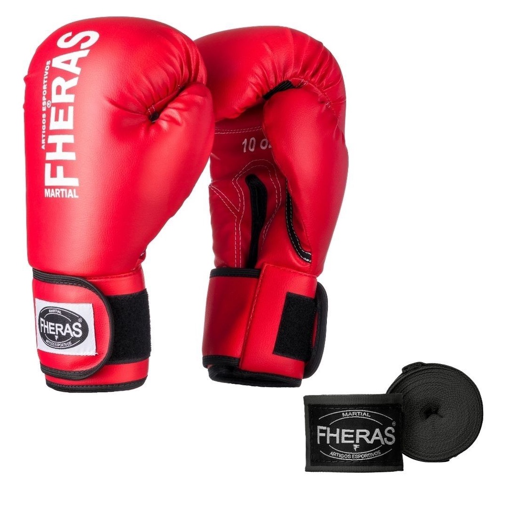 Luva Muay Thai E Boxe Vermelha Fheras Com Bandagem tradicional | Shopee ...