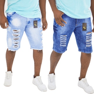 Kit 2 Bermudas Masculina Rasgada Destroyed Modelos Variados