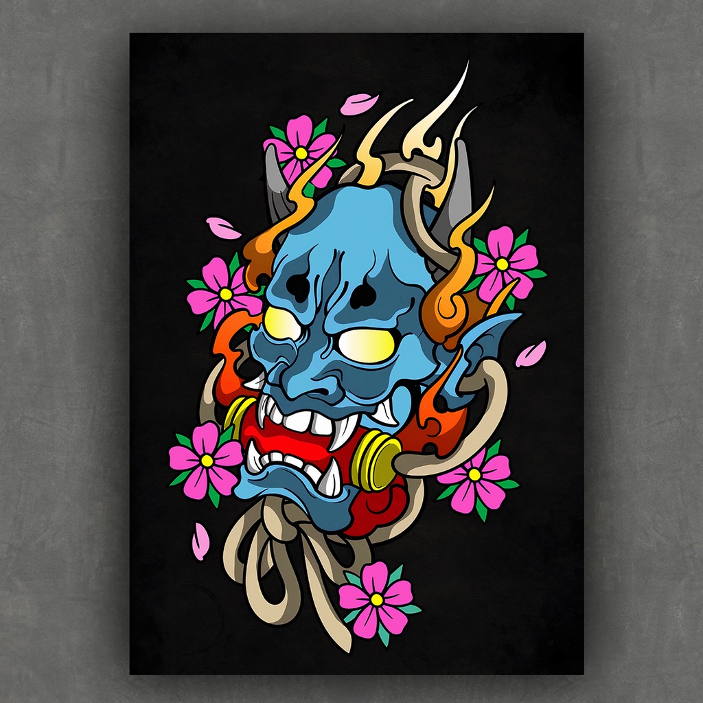 Hannya Máscara Oriental Tattoo, Placa Decorativa 42x30cm Mdf Shopee