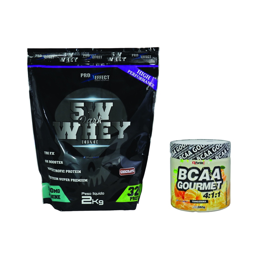 3 Whey Protein 5w Dark Insane 2kg Pró Effect + BCAA 280g Shopee Brasil