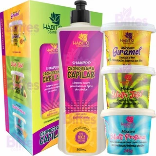 Kit Cronograma Capilar Hábito Cosméticos Hidratação, Nutrição e Reconstrução