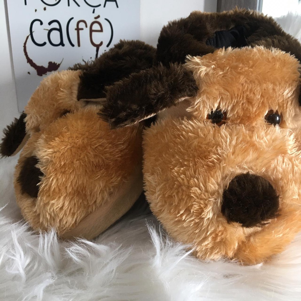 pantufa cachorro marrom pelucia presente adulto ou infantil
