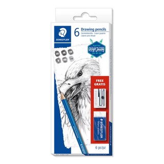 Cj. Lápis STAEDTLER Lumograph c/ 6 Graduações + Apontador e Borracha