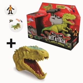 Kit Brinquedo Dinossauro Rex Attack Lança Míssel+Fantoche Cabeça Dinossauro Adijomar Brinquedo Ação Criança Menino