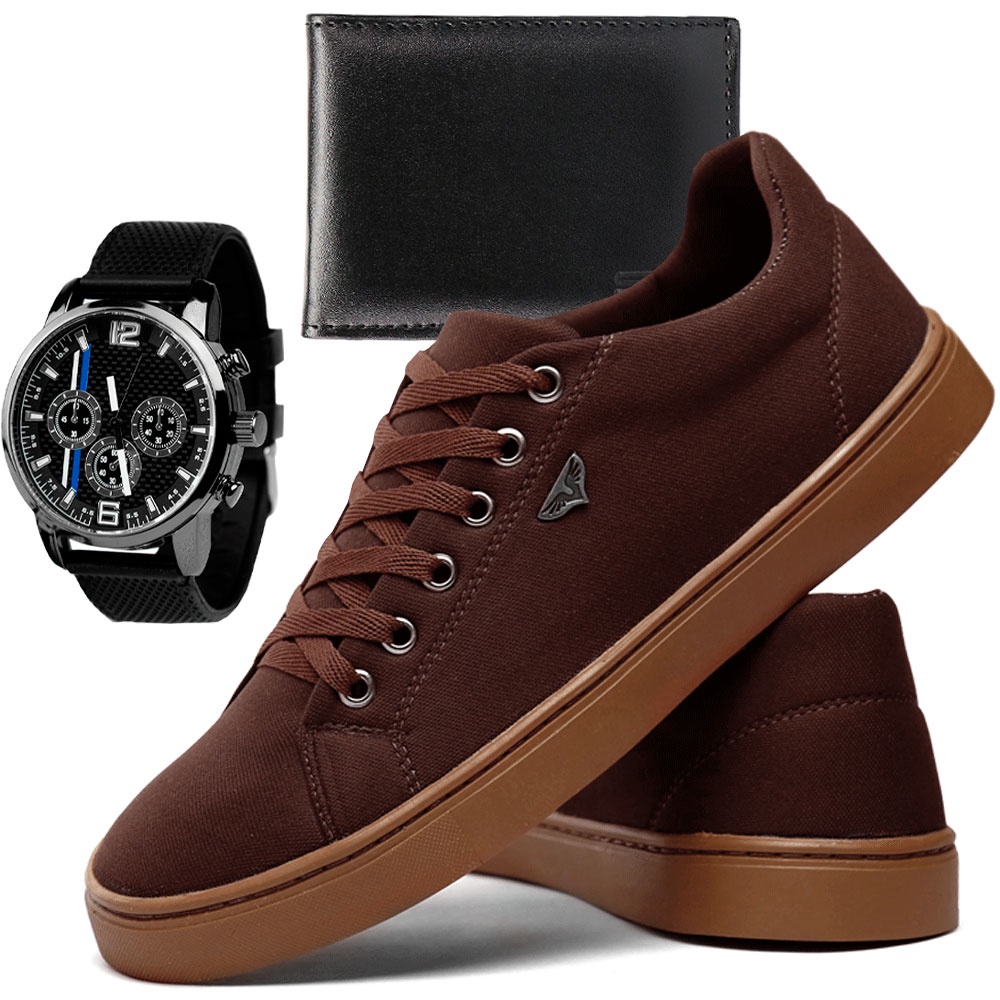 Kit Tênis Sapatênis SkateBoard Com Relógio + Carteira