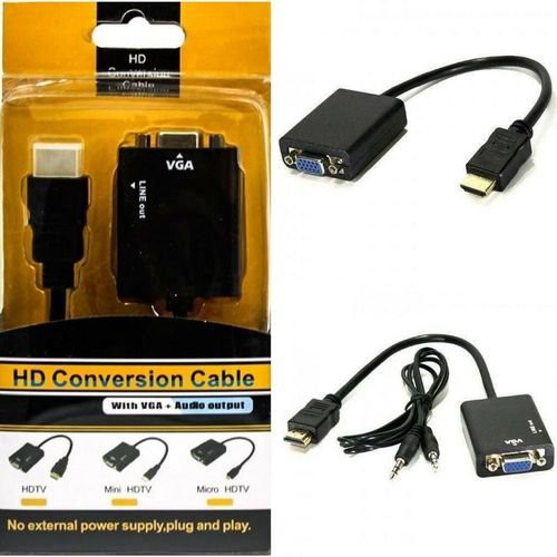 Conversor Adaptador VGA Macho para HDMI Fêmea c/ Áudio 1080P p/ PC HDTV  Monitor