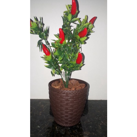 Arranjo Artificial Folhagem Pimenta + Vaso Centro De Mesa