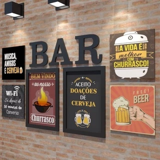 Conjunto Quadros E Letras Bar