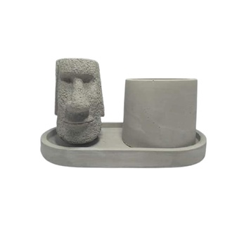 Adorno Moai com Base e Vaso Redondo Doble Decoração Super MALEOGA