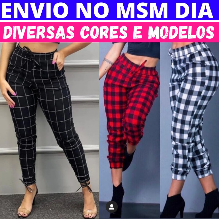 Calça Feminina Xadrez Quadriculada Listrada Lisa Calça Jogger