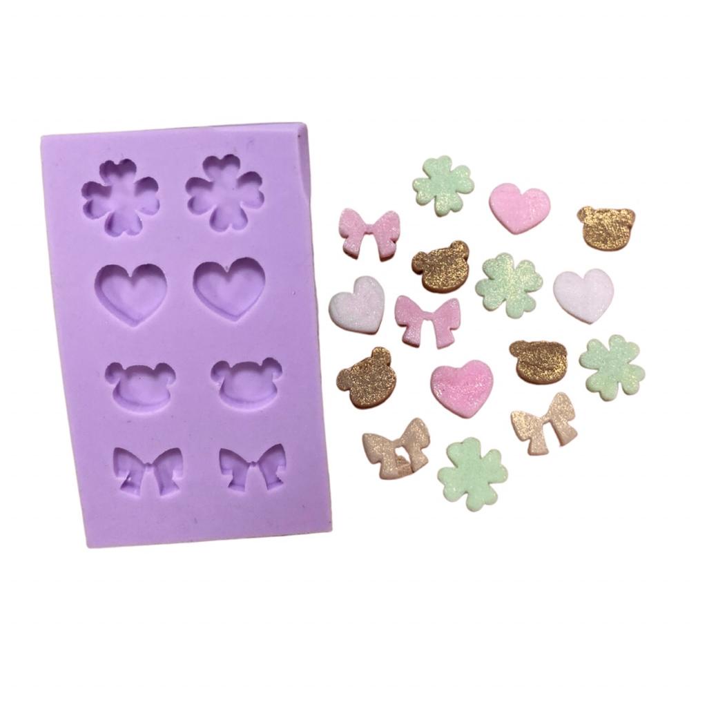 F1052 Molde De Silicone Confeitos Sprinkles Laço Coração Trevo Confeitaria Biscuit