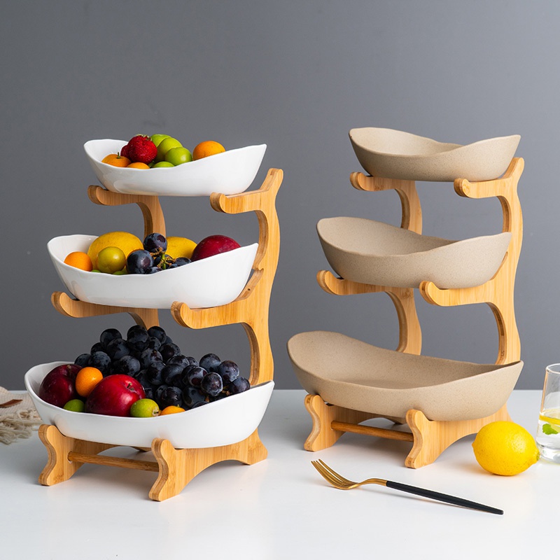 Prato De Bambu Com Três Camadas Para Lanches | Shopee Brasil