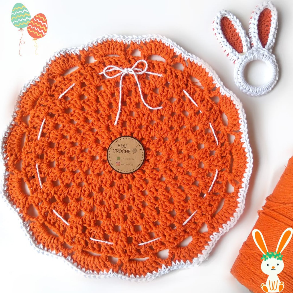 Sousplat para Pascoa - Sousplat em crochê para Pascoa (acompanha porta guardanapo de coelho)