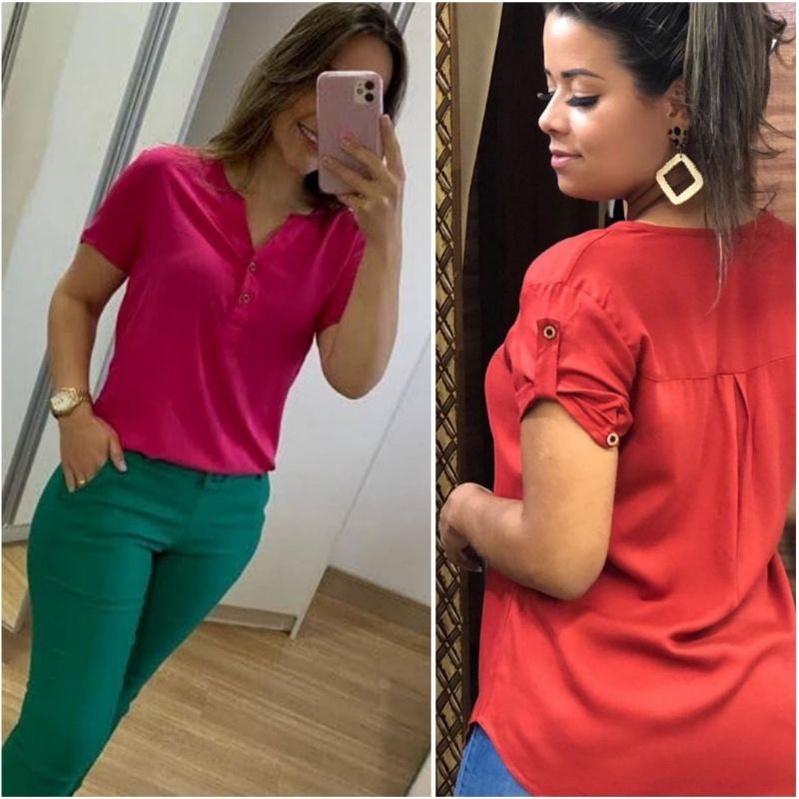 Blusa Feminina Manga Curta Coral