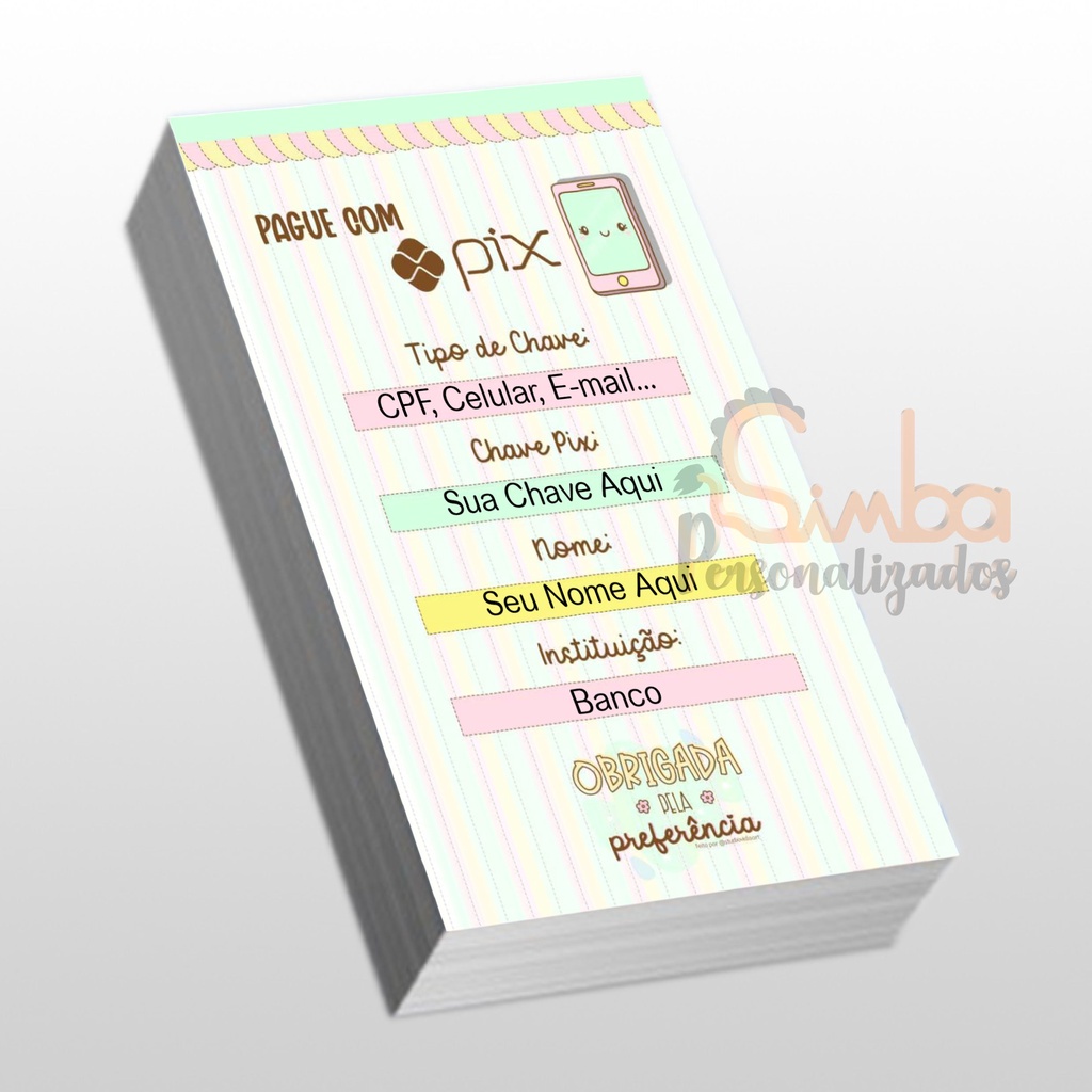 Cartão PIX Personalizado com seus dados - 100un 10x7cm