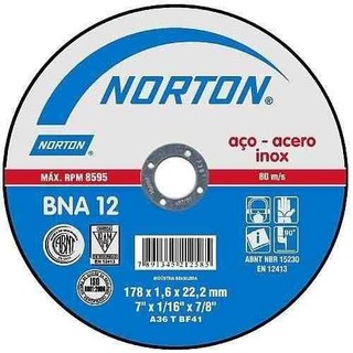 Disco De Corte Inox 178 X 1.6 X 22mm Bna12 - Norton