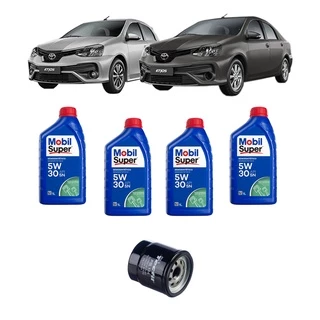 KIT TROCA ÓLEO TOYOTA ETIOS 2016-2019 4 LITROS 5W30 ORIGINAL MOBIL E FILTRO ÓLEO TECFIL