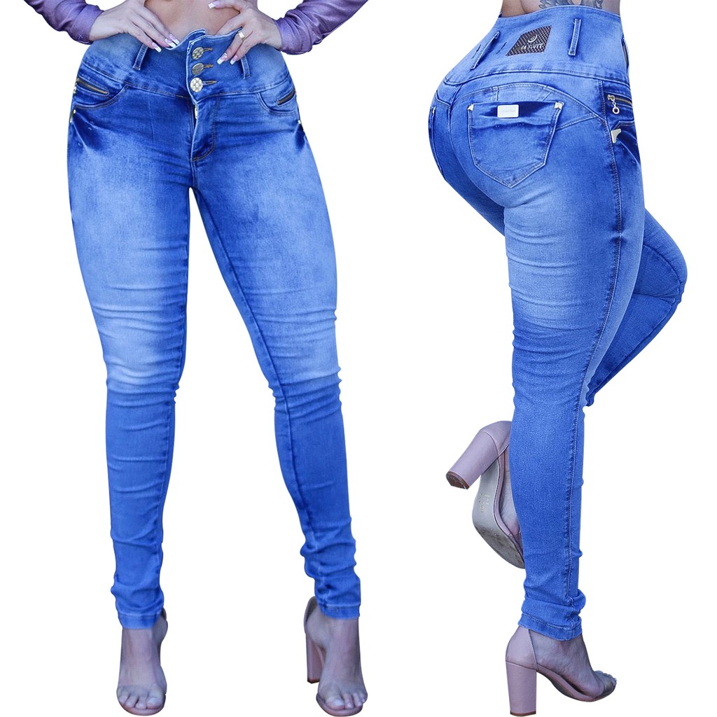 Calça jeans cós alto corpet - R$ 99.99, cor Azul (com lycra