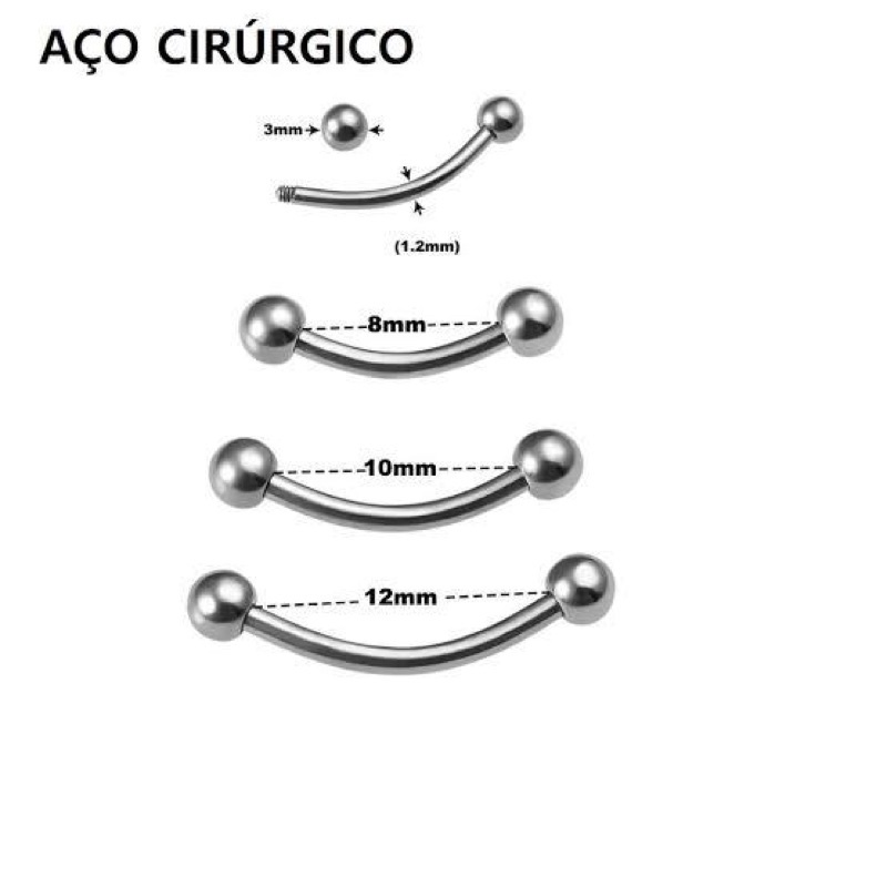 Piercing Bananinha para Sobrancelhas, Rock em aço Cirúrgico PVD Black/Preto  - 1 Peça