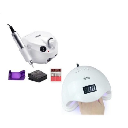 Kit Cabine Sun 5 Led Uv 48w unha + Motor Porquinho Lixadeira de Unhas Elétrica Profissional MAKE UP CITY ROSA OU BRANCO