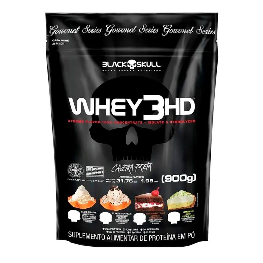 Suplemento Whey Protein 3HD Gourmet Refil Sorvete de Flocos Caveira Preta Original Black Skull 900g + Coqueteleira – Healthy’s Nutrition