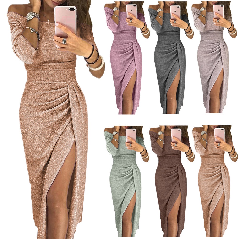 Vestido Feminino Formal De Festa, Cor Lisa Sem Manga Corte Irregular Na  Altura Do Joelho - Vestidos - AliExpress