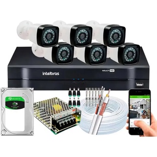 Kit 6 Câmeras de Segurança hd Dvr 8Ch Intelbras c/hd completo