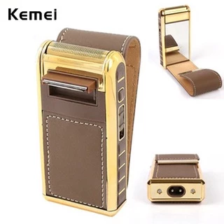 Mini Barbeador Elétrico Kemei Recarregável Com Capa De Couro Km-5500