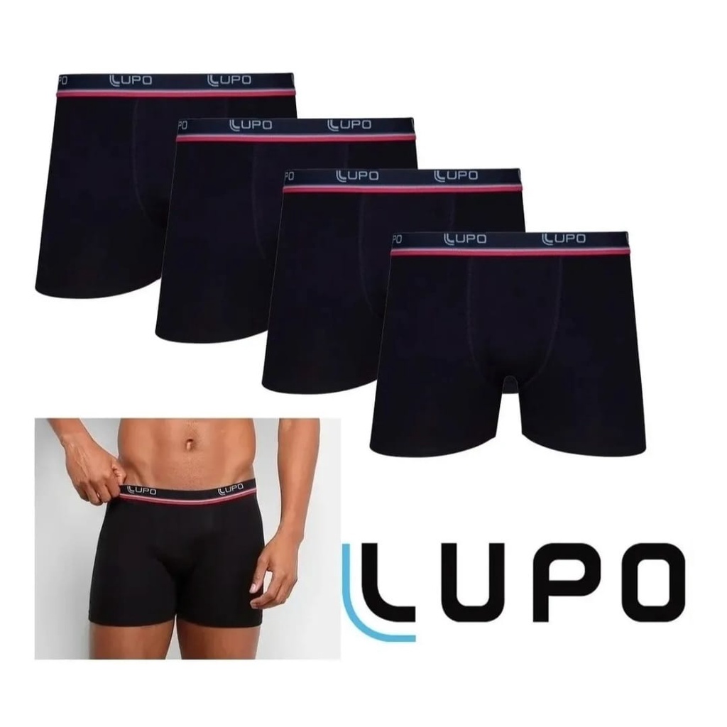 Kit 4 Cuecas Boxer Box Preta Lupo Masculina Em Algodão Cotton Original