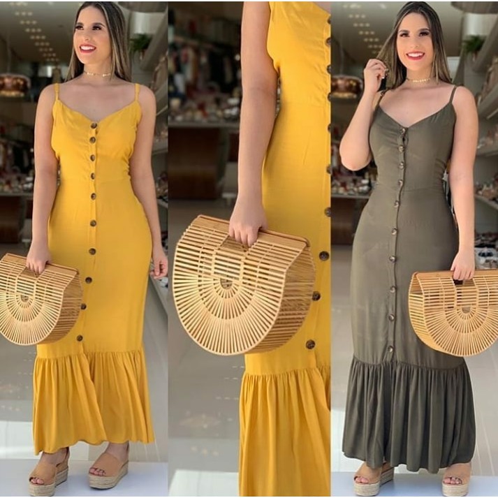 Vestido longo com store botão