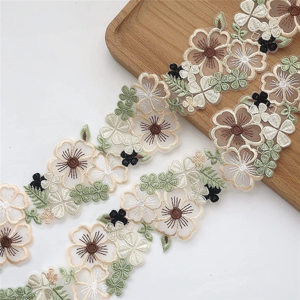 1Yard 3D Flower lace Trim , Fita De Renda Bordada Florida Para  Vestido/Casamento/Bridal DIY Costura Decoração 6.5CM Larga