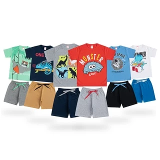 Kit Lote 5 Conjuntos Roupa Infantil Menino Masculino Estampas Divertidas