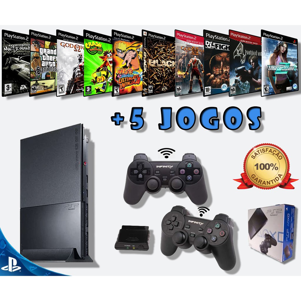 Playstation 2 Completo Na Promoção Ps2+ 02 Controles+ 5 Jogos+ Garantia!!