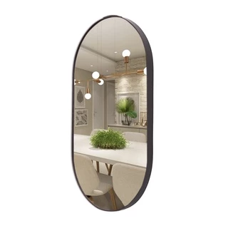 Espelho Oval Corpo Inteiro Decorativo Vintage Couro + Suporte
