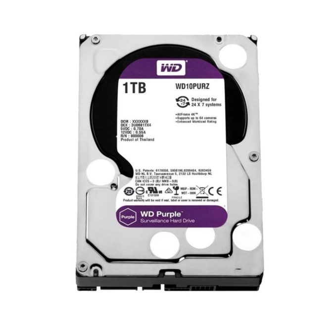 Hd Interno De 1Tb Wd Purple Wd10Purz Para Sistema De Vigilância - Prata