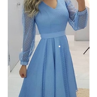 Vestido Lindeza Moda Evangélica Detalhe em Tule 