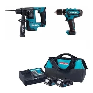Kit Martelete a Bateria Hr140 + Parafusadeira Hp333 12v 1,5ah Makita + Bolsa para transporte