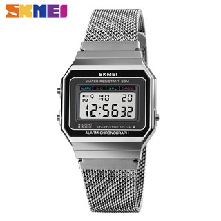 SKMEI Oficial Relógio Feminino Masculino Unissex Ouro Prata Vintage Aço Inoxidável LED Esportes Militares de Pulso Eletrônicos Digitais Presente
