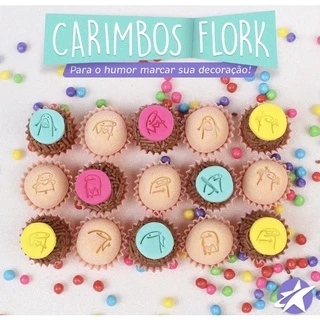 Kit Carimbo ROSA BEBÊ FLORK Para Brigadeiro Marcador Blue Star Desenho Para Docinho Massa Chocolate Doce E Confeitaria