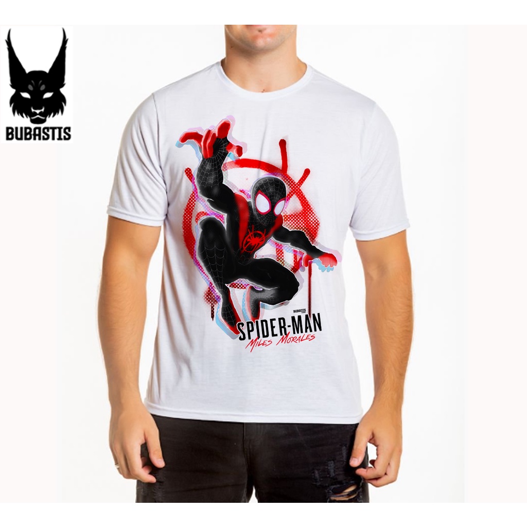 Camiseta Spiderman Homem Aranha Miles Morales Frente e Verso Nerd Geek Marvel