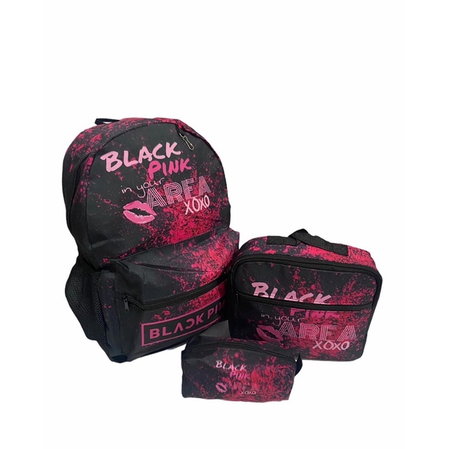 Mochila Black Pink Orelha Mascara Gatinho Colar Kpop Bolsa - Rosa