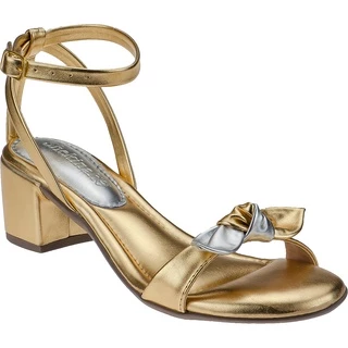Saltinho Feminino Sandália Salto Grosso Baixo Confortável Laçinho Tendência Metalizado Shekinah