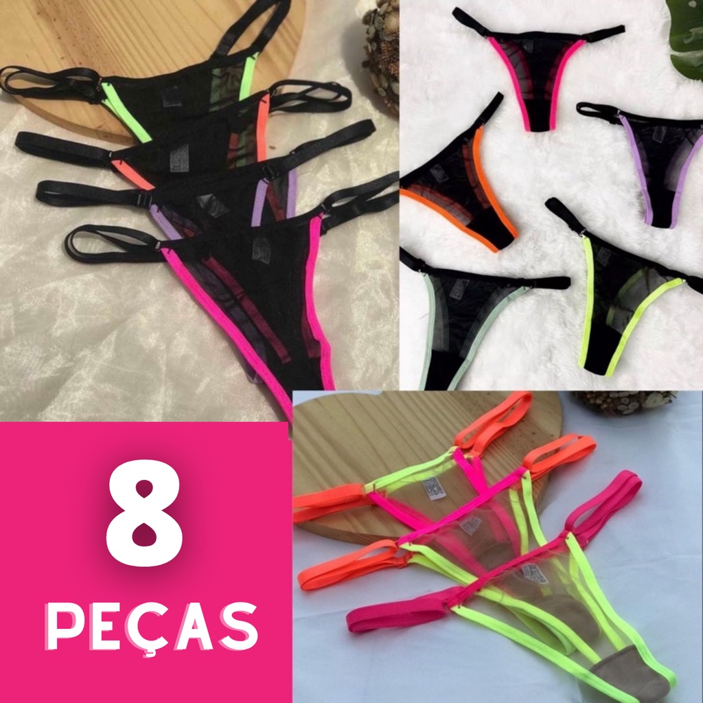 Kit Calcinhas Sexy Em Tule E Neon Tanga Coloridas Com Regulagem Shopee Brasil