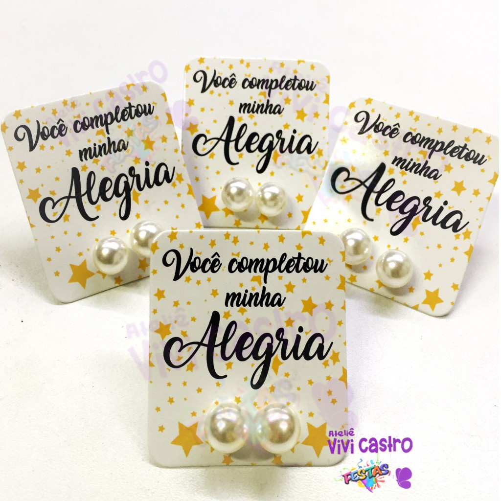 25 pares - Brinco Pérola com Tag - Alegria | 15 anos | Casamento | Brinde Clientes | Lembrancinhas em Oferta na Shopee