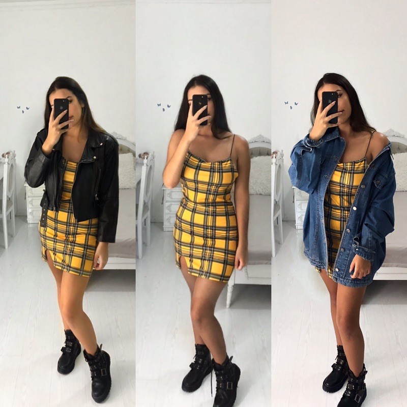 Vestido com Pontas Xadrez Amarelo