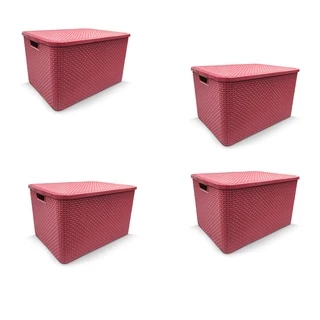 Kit 4 Caixa Organizadora Rattan Decorativa C/ Tampa
