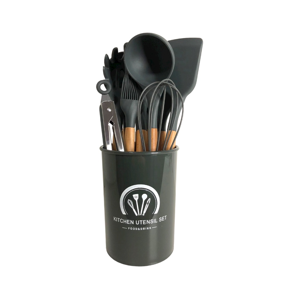 Jogo Utensílios de Cozinha em Silicone Madeira 12 Peças Preto - Máquinas,  Equipamentos e Utensílios Domésticos para Bares, Restaurantes, Lanchonetes,  Supermercados, Cozinha Industrial.